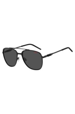 Double-bridge sunglasses in black steel, Black