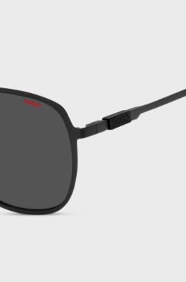 Double-bridge sunglasses in black steel, Black