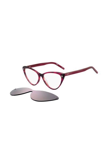 Cherry-Havana optical frames with violet clip-on, Assorted-Pre-Pack