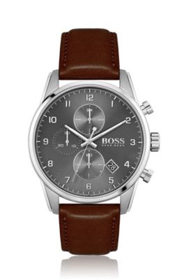 hugo boss chronograph leather strap watch