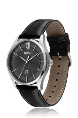 hugo boss watch black leather strap