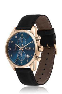 hugo boss blue leather watch