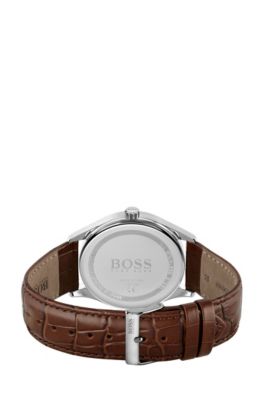 mens hugo boss watches brown leather strap