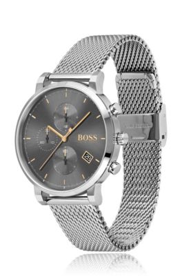 Grey-dial chronograph watch with mesh 
