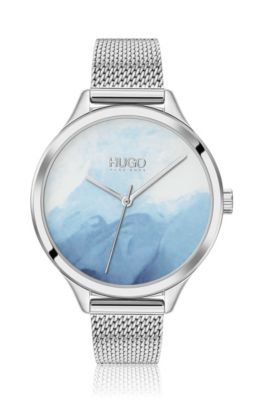 hugo boss silver watch blue face