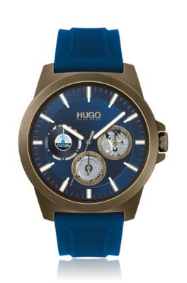 Khaki-plated watch with blue dial and 