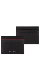 Card holder in leather with logo lettering, Black
