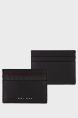 Card holder in leather with logo lettering, Black