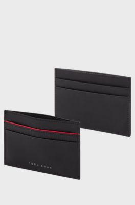 Card holder in leather with logo lettering, Black
