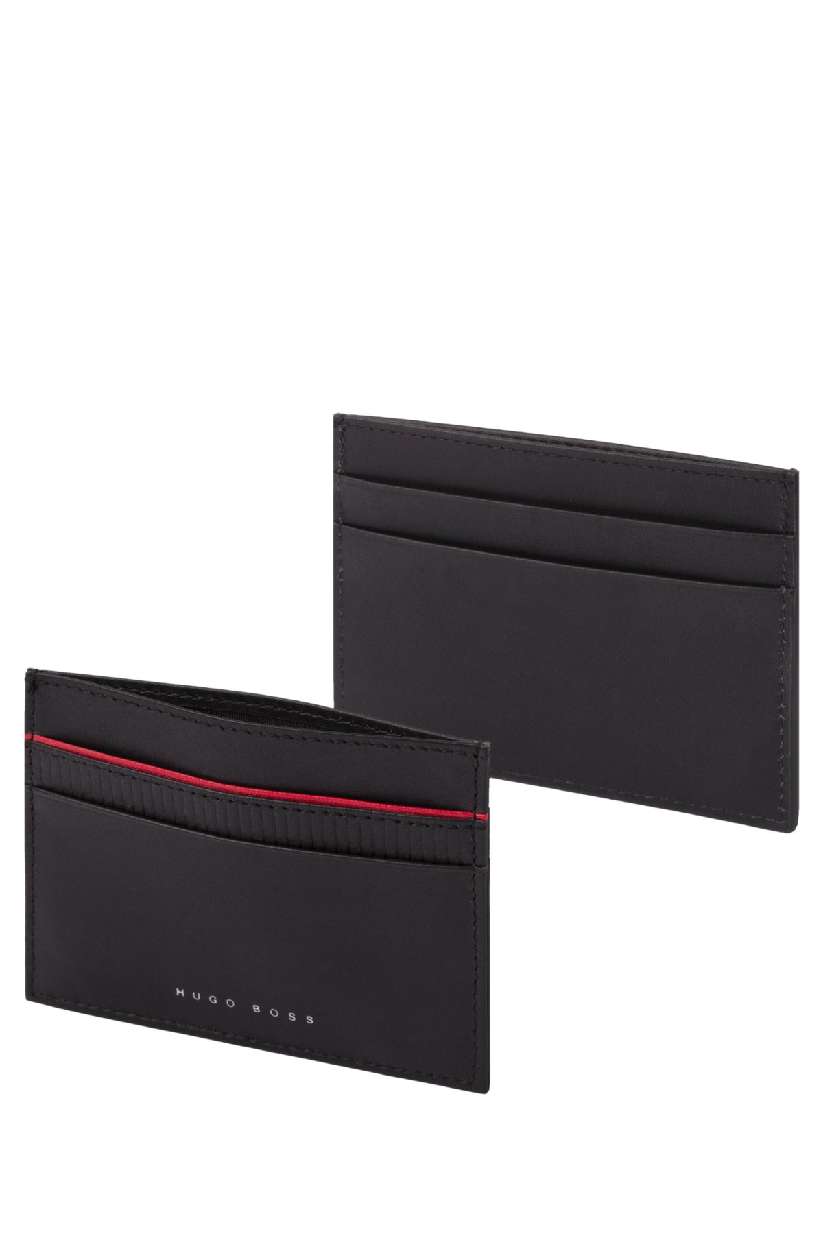 Card holder in leather with logo lettering, Black