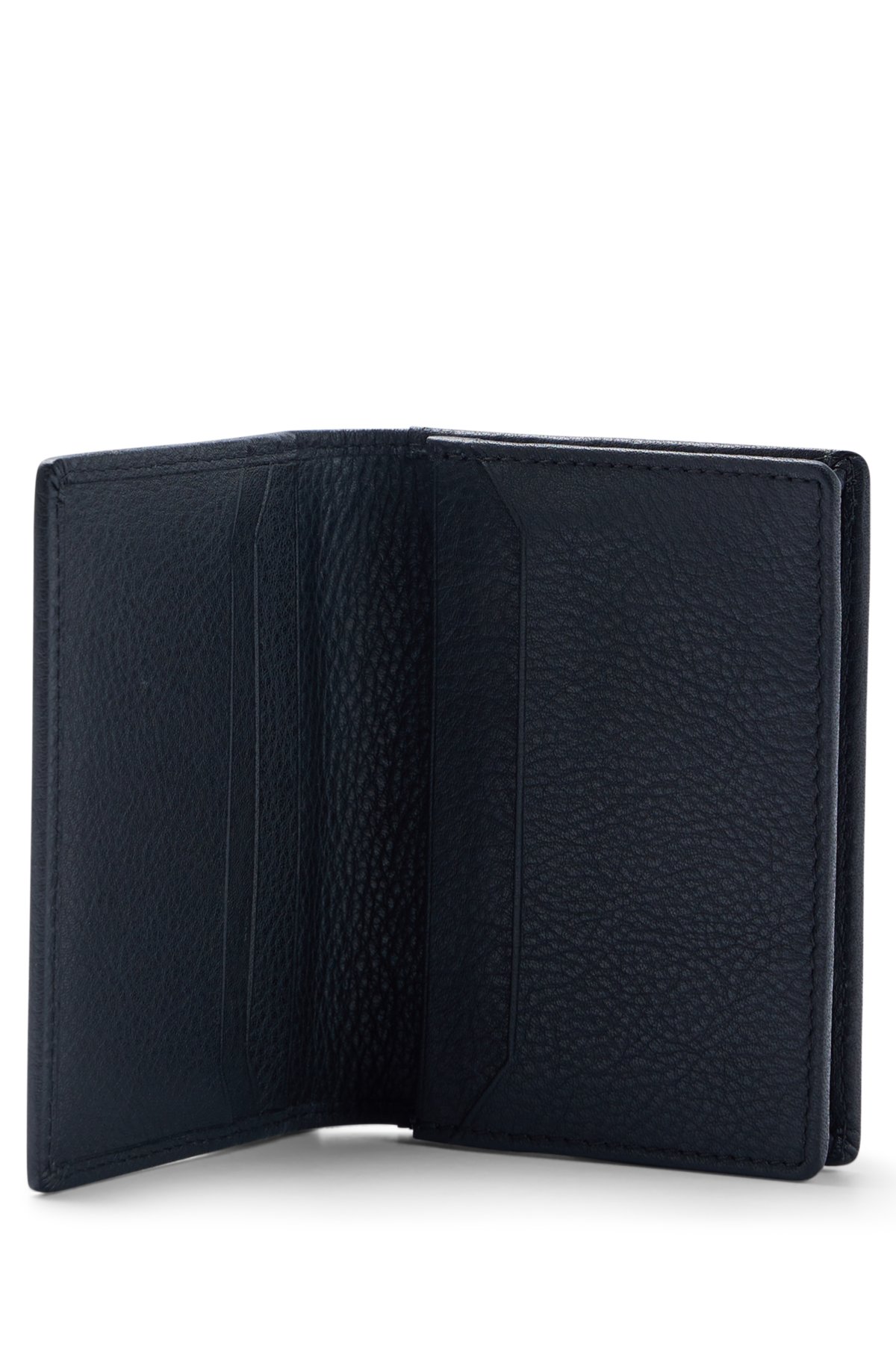 Grained-leather folding card holder with metallic logo, Black