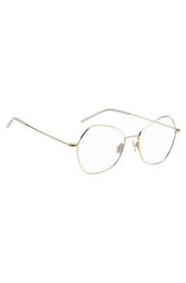 Occhiali da vista squadrati in titanio con effetto dorato, Oro