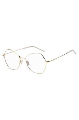 Occhiali da vista squadrati in titanio con effetto dorato, Oro