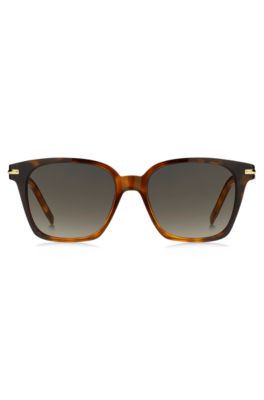 Havana-acetate sunglasses with lasered logo, Brown Patterned