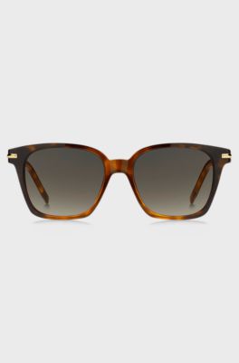 Havana-acetate sunglasses with lasered logo, Brown Patterned