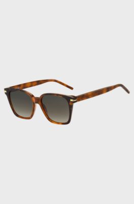 Havana-acetate sunglasses with lasered logo, Brown Patterned