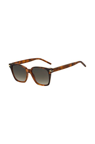 Havana-acetate sunglasses with lasered logo, Brown Patterned