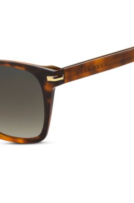 Havana-acetate sunglasses with lasered logo, Brown Patterned