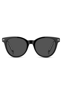 Black-acetate sunglasses with lasered logos, Black