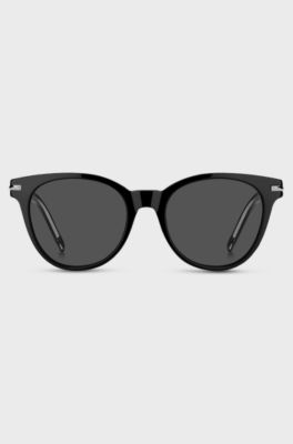 Black-acetate sunglasses with lasered logos, Black