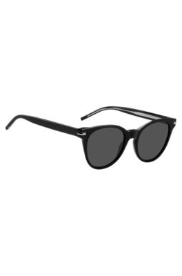 Black-acetate sunglasses with lasered logos, Black