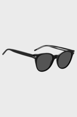 Black-acetate sunglasses with lasered logos, Black