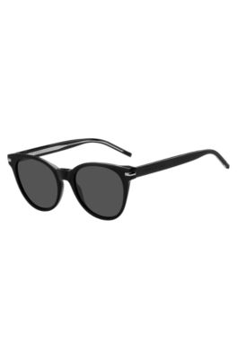Black-acetate sunglasses with lasered logos, Black