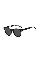 Black-acetate sunglasses with lasered logos, Black