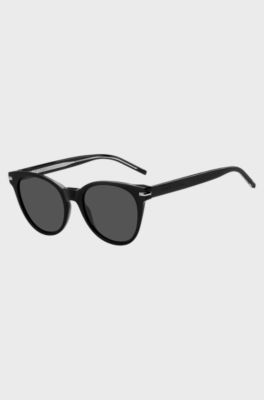 Black-acetate sunglasses with lasered logos, Black