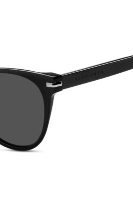 Black-acetate sunglasses with lasered logos, Black