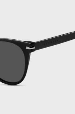Black-acetate sunglasses with lasered logos, Black