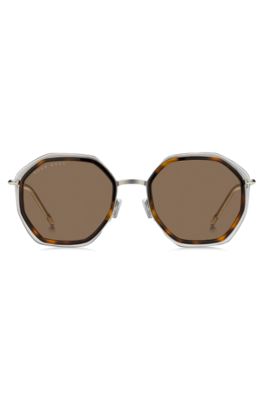 Angular sunglasses in Havana acetate with brown lenses, Brown Patterned