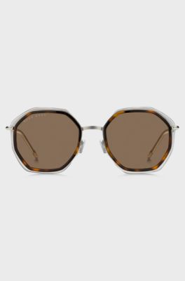 Angular sunglasses in Havana acetate with brown lenses, Brown Patterned