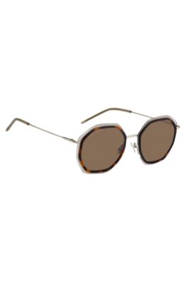 Angular sunglasses in Havana acetate with brown lenses, Brown Patterned