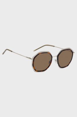 Angular sunglasses in Havana acetate with brown lenses, Brown Patterned