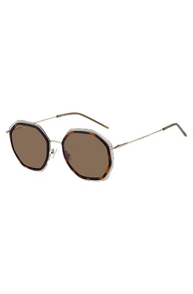 Angular sunglasses in Havana acetate with brown lenses, Brown Patterned