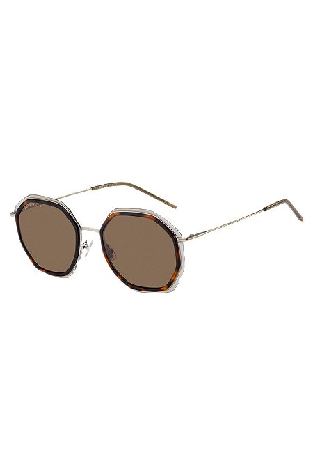 Eckige Sonnenbrille aus Acetat mit Havanna-Muster und braunen Gläsern, Braun gemustert