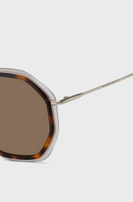 Angular sunglasses in Havana acetate with brown lenses, Brown Patterned