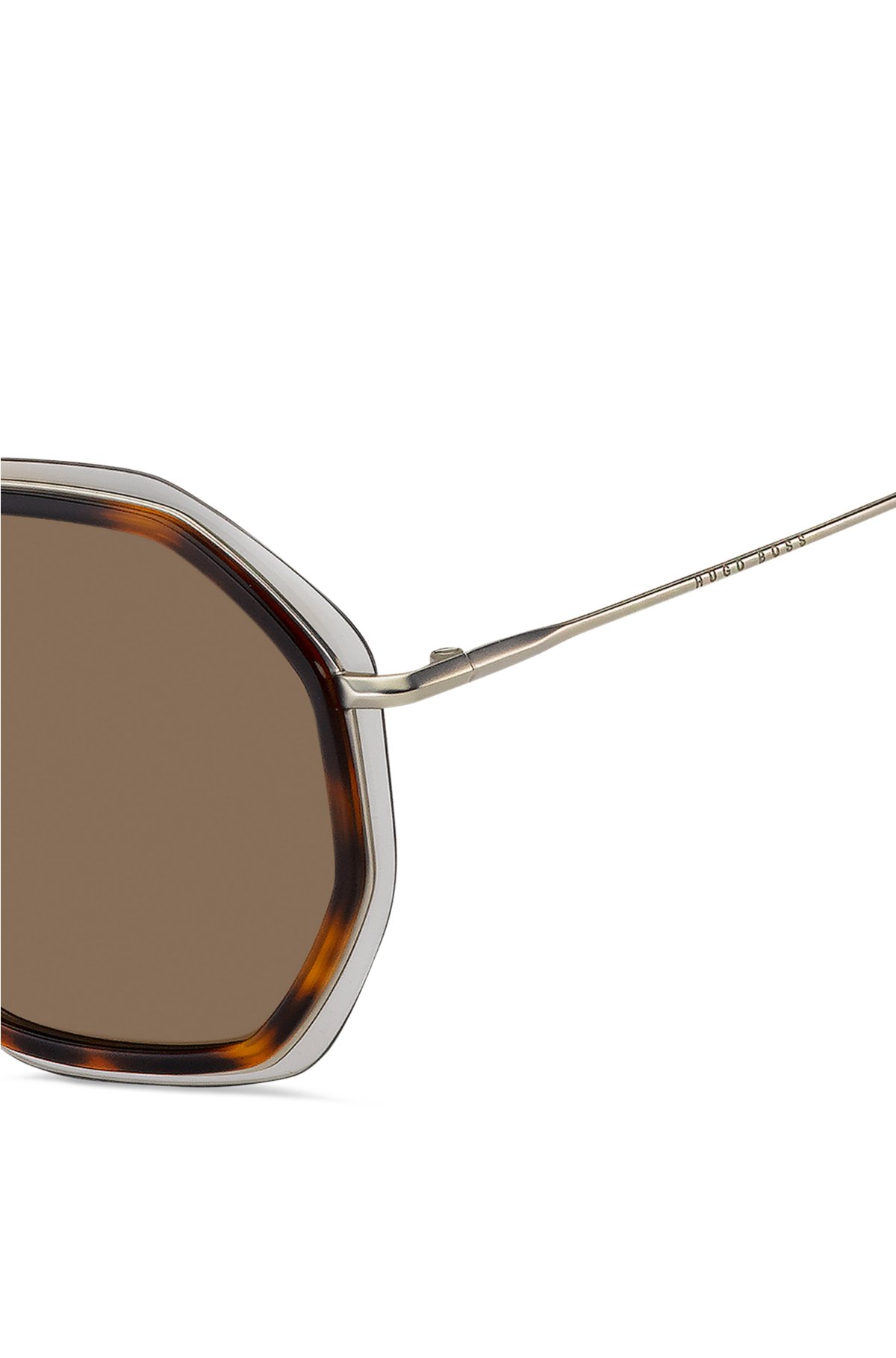 Angular sunglasses in Havana acetate with brown lenses, Brown Patterned