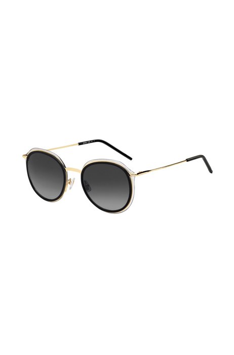 Hybrid-Sonnenbrille aus goldfarbenem Metall und schwarzem Acetat, Schwarz