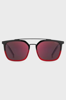 Double-bridge sunglasses in red and black, Black