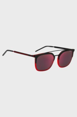 Double-bridge sunglasses in red and black, Black