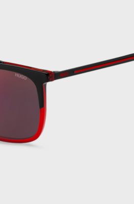 Double-bridge sunglasses in red and black, Black