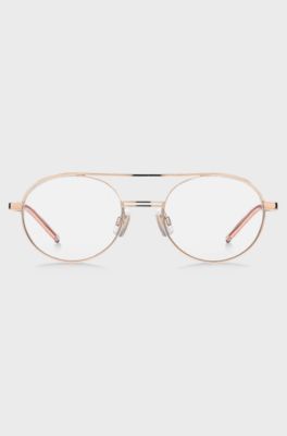 Optical frames with rose-gold finish and forked details, Gold