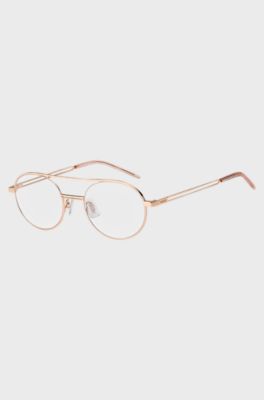 Optical frames with rose-gold finish and forked details, Gold