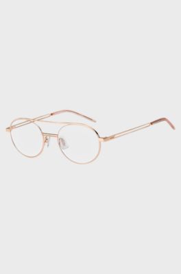 Optical frames with rose-gold finish and forked details, Gold