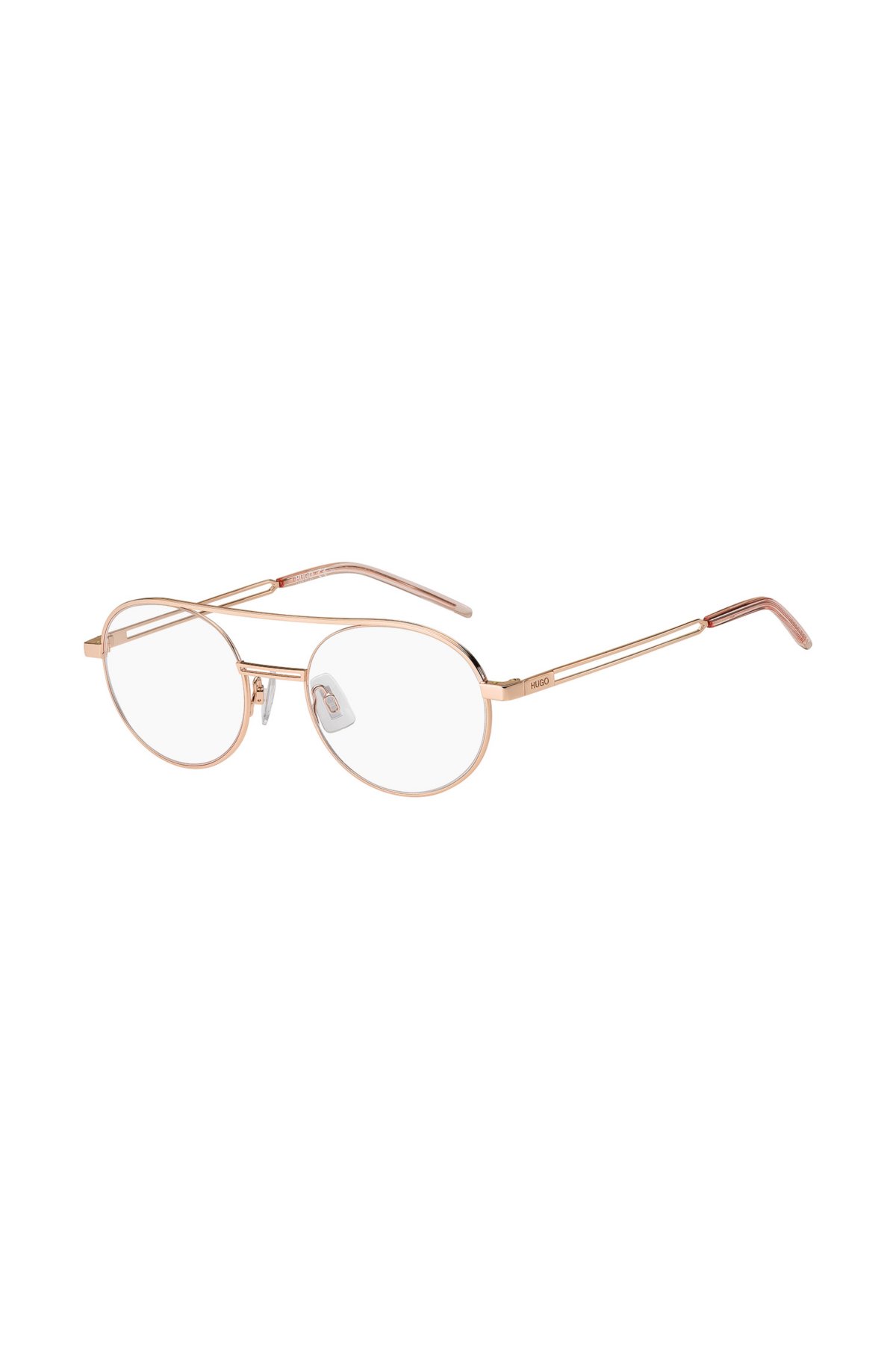HUGO - Montura para gafas con acabado en oro rosado y detalles de horquilla