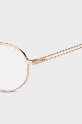 Optical frames with rose-gold finish and forked details, Gold