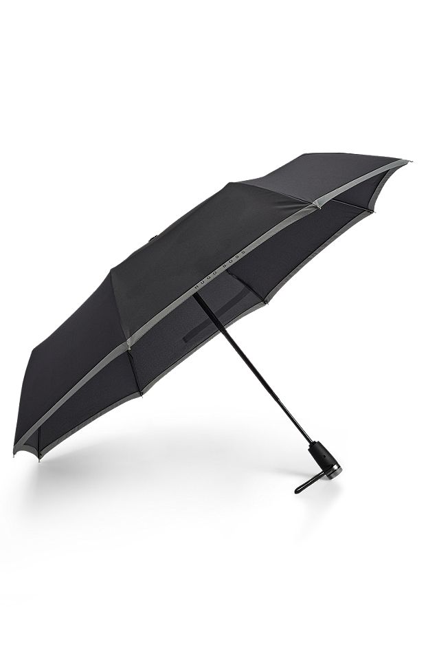 Карманный зонт с серой каймой, Черный