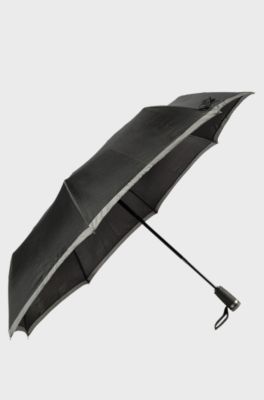 Automatic-opening pocket umbrella with contrast canopy edge, Black